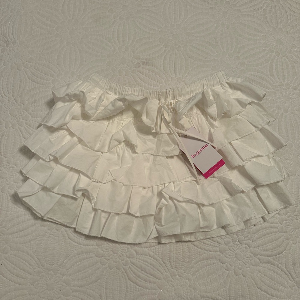 Beginning Boutique Cream Layered Mini Skirt